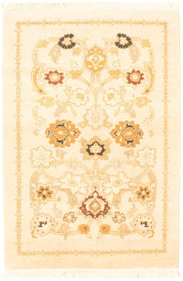 Bordered  Transitional Ivory Area rug 3x5 Pakistani Hand-knotted 319230