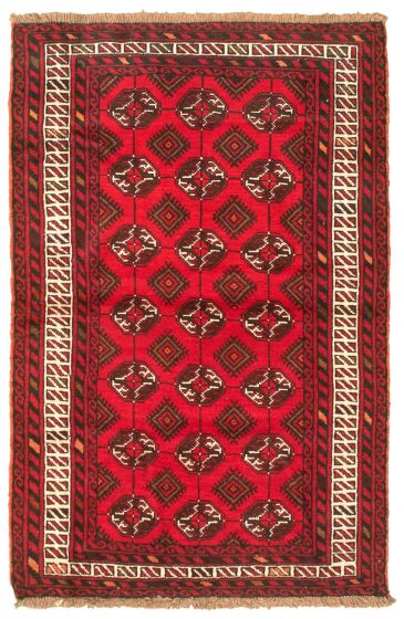 Bordered  Tribal Red Area rug 3x5 Afghan Hand-knotted 332774
