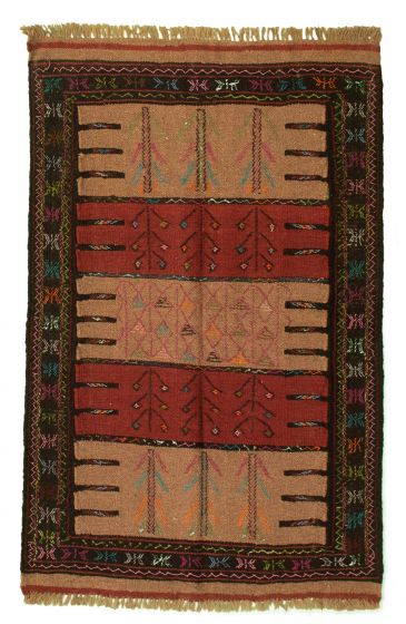 Bordered  Stripes Brown Area rug 3x5 Turkish Flat-weave 333307