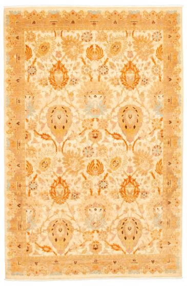 Bordered  Traditional Ivory Area rug 5x8 Pakistani Hand-knotted 341250