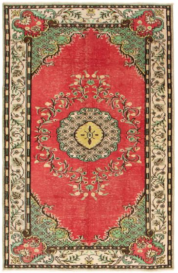 Bordered  Vintage Red Area rug 5x8 Turkish Hand-knotted 358981