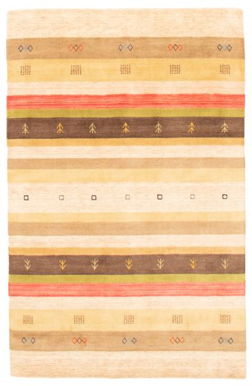 Gabbeh  Tribal Ivory Area rug 5x8 Indian Hand Loomed 370899