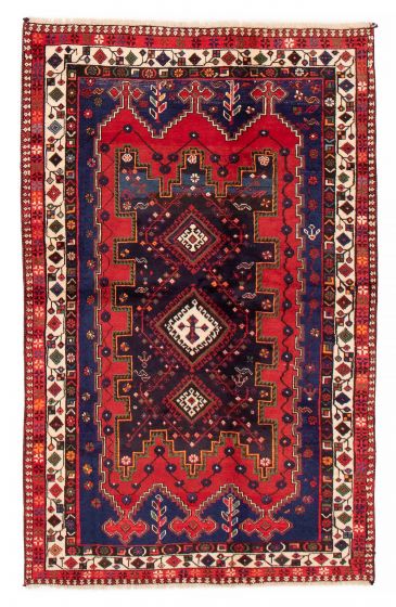 Bordered  Tribal Blue Area rug 4x6 Persian Hand-knotted 383867