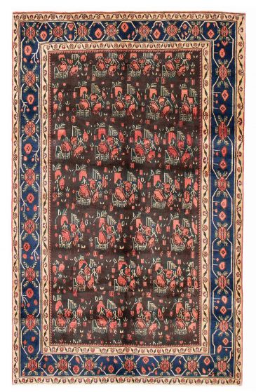 Bordered  Tribal Brown Area rug 6x9 Turkish Hand-knotted 385210