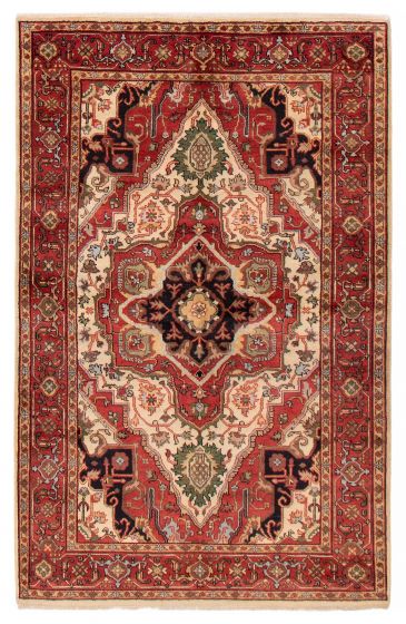 Geometric  Traditional Ivory Area rug 5x8 Indian Hand-knotted 391711
