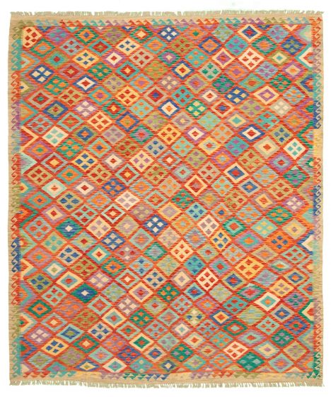 Bordered  Geometric Red Area rug 6x9 Turkish Flat-weave 329281