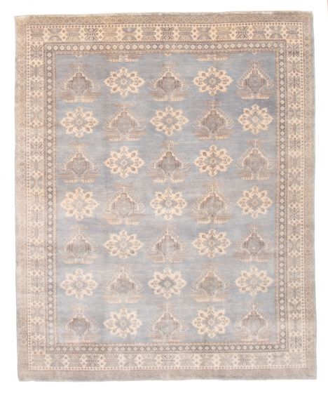 Bordered  Transitional Blue Area rug 6x9 Pakistani Hand-knotted 374042