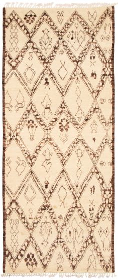 Moroccan  Tribal Ivory Runner rug 12-ft-runner Pakistani Hand-knotted 339669