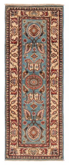 Bordered  Traditional Blue Runner rug 5-ft-runner Afghan Hand-knotted 390373