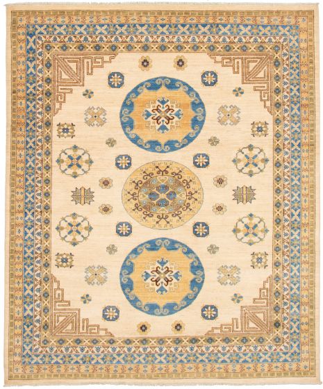 Bordered  Traditional Ivory Area rug 6x9 Pakistani Hand-knotted 338789
