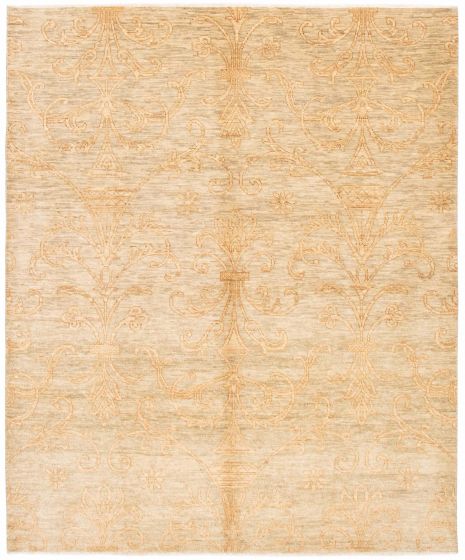 Transitional Green Area rug 6x9 Indian Hand-knotted 379030