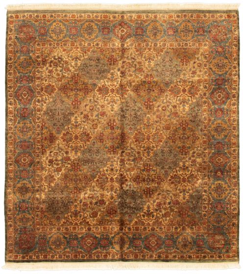 Bordered  Traditional Green Area rug 6x9 Indian Hand-knotted 335523