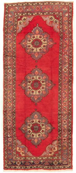 Bordered  Traditional Red Runner rug 11-ft-runner Turkish Hand-knotted 322544