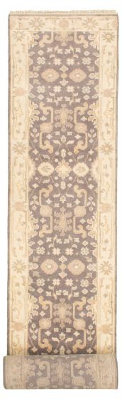 Bordered  Traditional Grey Runner rug 20-ft-runner Indian Hand-knotted 314244