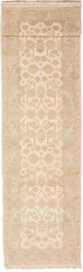 Bordered  Traditional Ivory Runner rug 18-ft-runner Indian Hand-knotted 340817