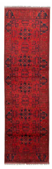 Bordered  Tribal Red Runner rug 10-ft-runner Afghan Hand-knotted 342286