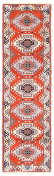 Bordered  Traditional Brown Runner rug 10-ft-runner Indian Hand-knotted 346288