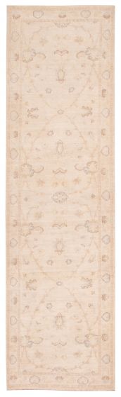 Bordered  Traditional Ivory Runner rug 10-ft-runner Pakistani Hand-knotted 374843