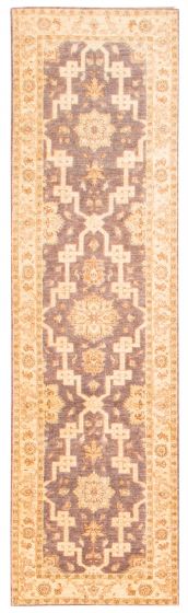 Bordered  Traditional Brown Runner rug 10-ft-runner Pakistani Hand-knotted 374870