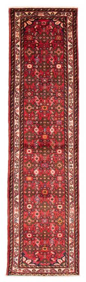 Bordered  Traditional Red Runner rug 10-ft-runner Persian Hand-knotted 380588