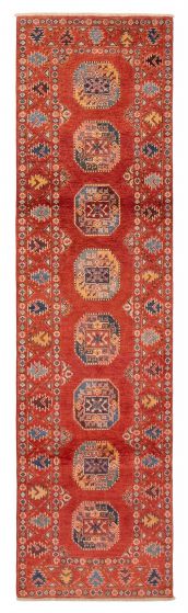 Geometric  Transitional Red Runner rug 10-ft-runner Afghan Hand-knotted 390365