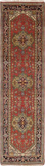 Floral  Traditional Brown Runner rug 10-ft-runner Indian Hand-knotted 237440