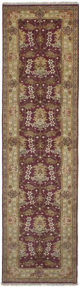Floral  Traditional Red Runner rug 10-ft-runner Indian Hand-knotted 241286