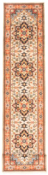 Bordered  Traditional Ivory Runner rug 12-ft-runner Indian Hand-knotted 344147