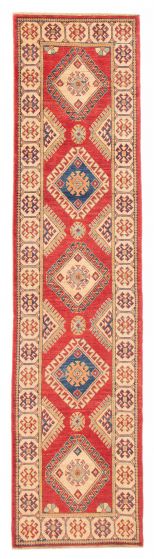 Bordered  Geometric Red Runner rug 10-ft-runner Afghan Hand-knotted 385992