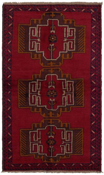 Bordered  Tribal Red Area rug 3x5 Afghan Hand-knotted 289015