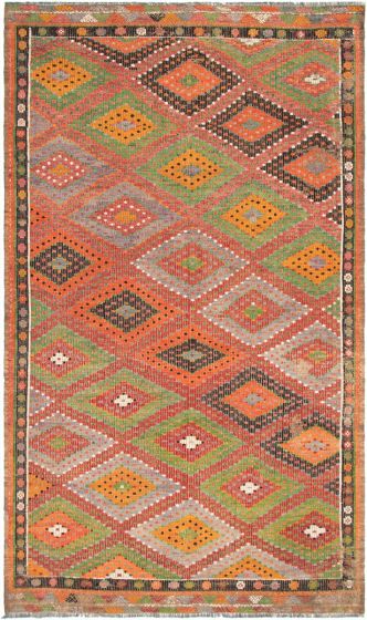 Bordered  Geometric Red Area rug Unique Turkish Flat-Weave 291786