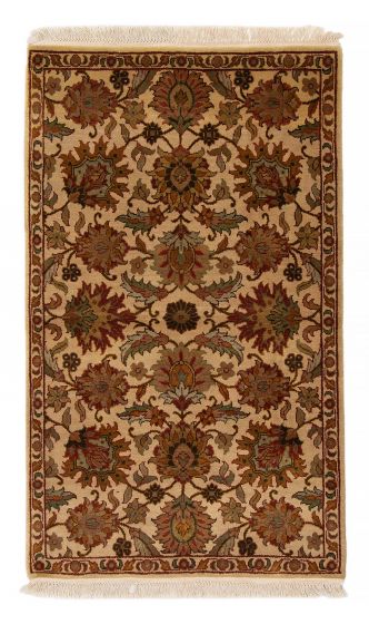 Bordered  Traditional Green Area rug 3x5 Indian Hand-knotted 376232