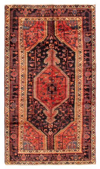 Bordered  Tribal Black Area rug 5x8 Turkish Hand-knotted 389339