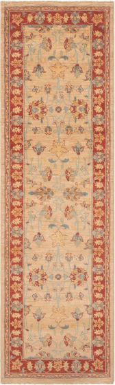 Bordered  Traditional Ivory Runner rug 10-ft-runner Pakistani Hand-knotted 301432