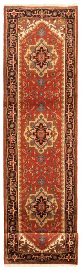 Bordered  Traditional Brown Runner rug 12-ft-runner Indian Hand-knotted 336459