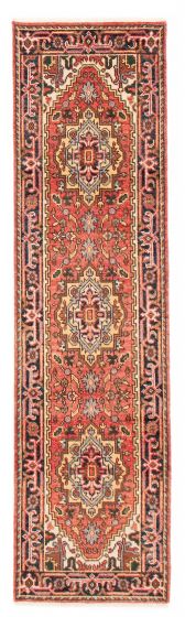 Bordered  Traditional Red Runner rug 10-ft-runner Indian Hand-knotted 386891