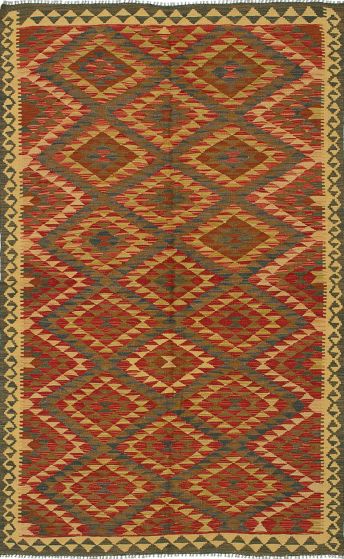 Flat-weaves & Kilims  Traditional Red Area rug 5x8 Turkish Flat-weave 212628