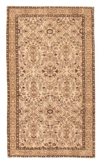 Bordered  Vintage Ivory Area rug 4x6 Turkish Hand-knotted 367479