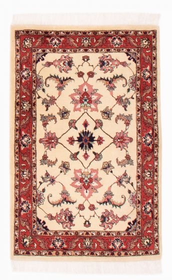 Bordered  Traditional Ivory Area rug 3x5 Persian Hand-knotted 382627
