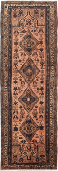 Bordered  Traditional Ivory Runner rug 11-ft-runner Persian Hand-knotted 296414