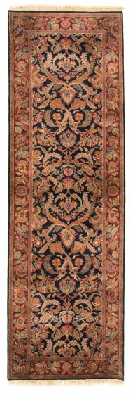 Bordered  Traditional Blue Runner rug 8-ft-runner Indian Hand-knotted 335661