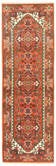 Bordered  Traditional Brown Runner rug 8-ft-runner Indian Hand-knotted 344585