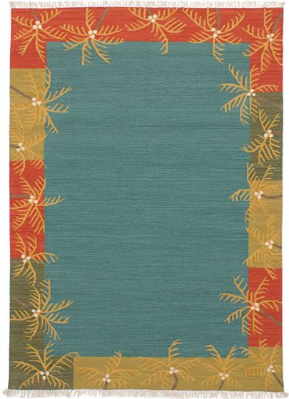 Transitional Green Area rug 4x6 Turkish Flat-weave 228423
