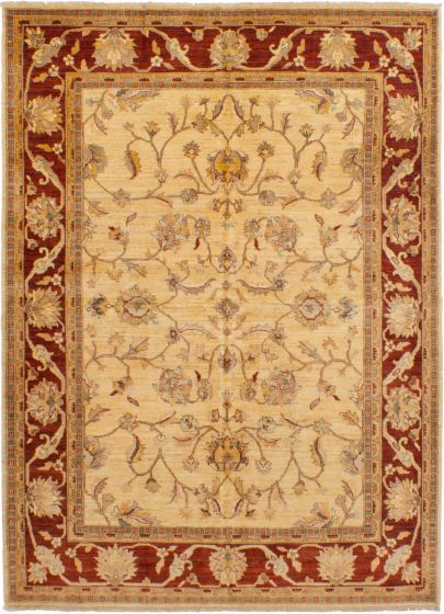 Bordered  Traditional Ivory Area rug 6x9 Afghan Hand-knotted 268751