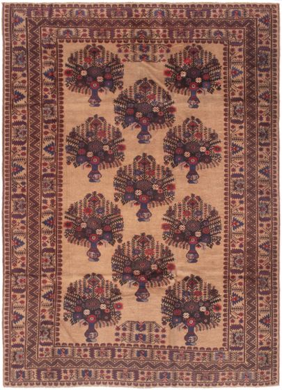 Bordered  Tribal Brown Area rug 6x9 Afghan Hand-knotted 301035
