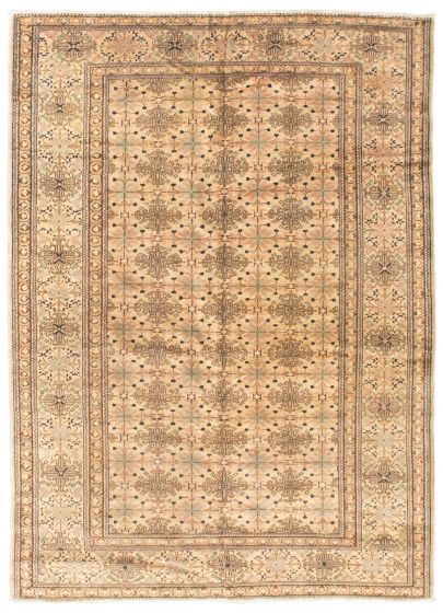 Bordered  Vintage Ivory Area rug 4x6 Turkish Hand-knotted 347686
