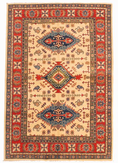 Bordered  Traditional Ivory Area rug 5x8 Afghan Hand-knotted 348229