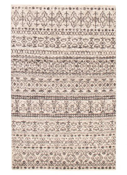 Moroccan  Transitional Grey Area rug 5x8 Indian Hand-knotted 370119