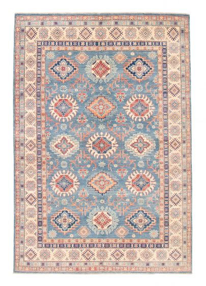Bordered  Geometric Blue Area rug 6x9 Afghan Hand-knotted 381981