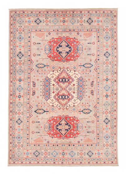 Bordered  Geometric Grey Area rug 5x8 Afghan Hand-knotted 382032